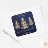 Moderne Navy Gouden Glitter Pine Kerstkaars Vierkante Sticker (Envelop)