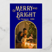 Moderne Navy & Gouden Kerst Foto Folie Feestdagenkaart (Voorkant)