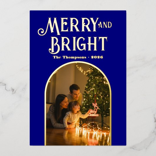 Moderne Navy & Gouden Kerst Foto Folie Feestdagenkaart (Voorkant)