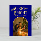 Moderne Navy & Gouden Kerst Foto Folie Feestdagenkaart (Staand Voorkant)