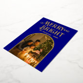 Moderne Navy & Gouden Kerst Foto Folie Feestdagenkaart (Gedraaid)