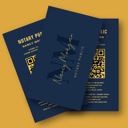 Moderne Navy Gouden Monogram Notaris QR Code Visitekaartje