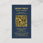 Moderne Navy Gouden Monogram Notaris QR Code Visitekaartje (Achterkant)