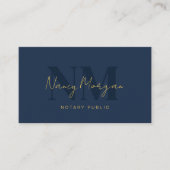 Moderne Navy Gouden Monogram Notaris QR Code Visitekaartje (Voorkant)