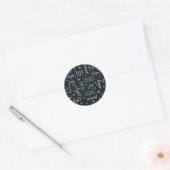 Moderne Navy & Gouden Vrolijke Kerst Script Ronde Sticker (Envelop)