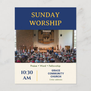 Moderne Navy Gouden Zondagsdienstkerk Flyer