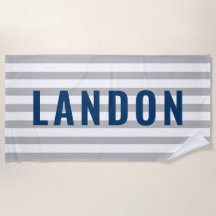 Moderne Navy Grijze Streep Monogram Naam