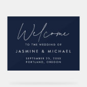 Moderne Navy Huwelijks Welkomst Script Acryl Bord (Voorkant)