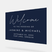 Moderne Navy Huwelijks Welkomst Script Acryl Bord (Hoek)