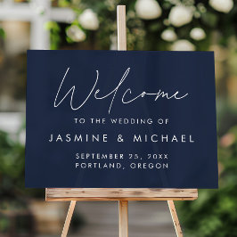 Moderne Navy Huwelijks Welkomst Script Acryl Bord
