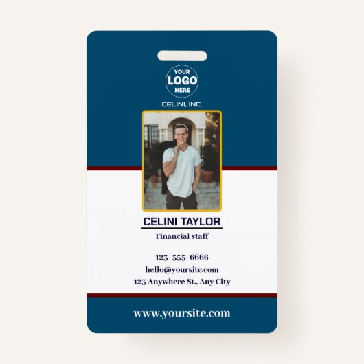 Moderne Navy ID Kaart met Foto & Logo Badge (Voorkant)