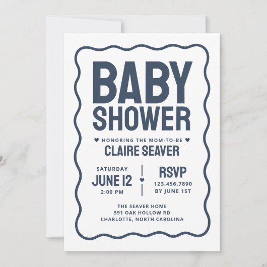 Moderne Navy Jongens Baby Shower Kaart (Voorkant)