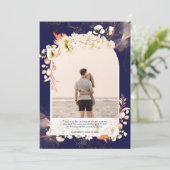 Moderne Navy Koraal Bloem Foto DANK JE WEL Bedankkaart (Staand voorkant)