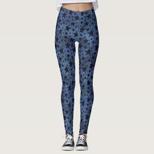 Moderne Navy Lichtblauwe Sterren Leggings (Voorkant)