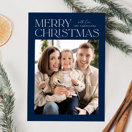 Moderne Navy Merry Christmas Foto Feestdagenkaart