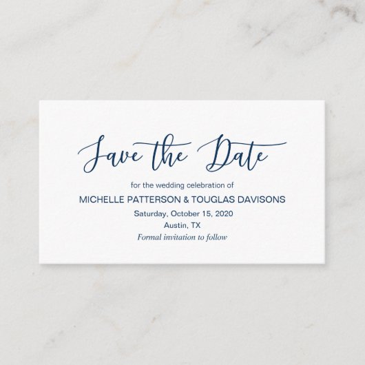 Moderne Navy minimalism font Wedding Save the date Informatiekaartje (Voorkant)