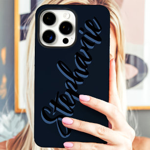 Moderne Navy Minimalistische Script Naam iPhone 16 Pro Max Hoesje