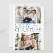 Moderne Navy Prettig Kerst 2 Foto Feestdagenkaart (Voorkant)