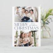 Moderne Navy Prettig Kerst 2 Foto Feestdagenkaart (Staand voorkant)
