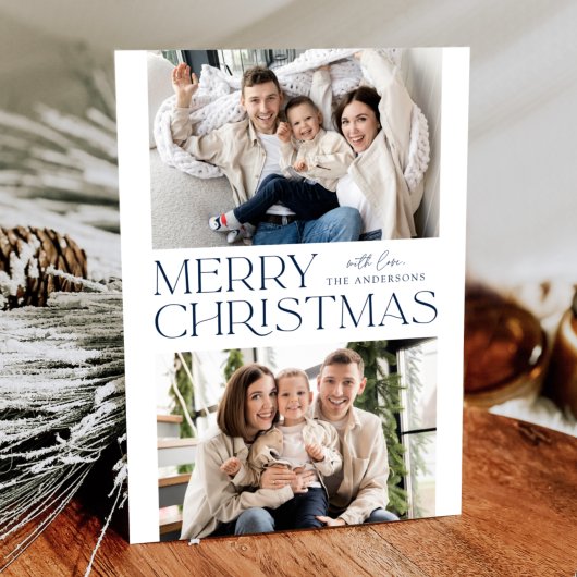 Moderne Navy Prettig Kerst 2 Foto Feestdagenkaart