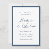 Moderne Navy Rand Foto Bruiloft Save The Date (Voorkant)