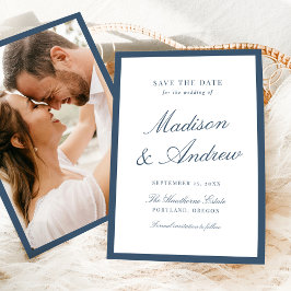 Moderne Navy Rand Foto Bruiloft Save The Date