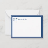 Moderne Navy Rand Monogram  Notitiekaartje (Voorkant)