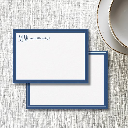 Moderne Navy Rand Monogram  Notitiekaartje