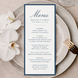 Moderne Navy Rand Trouwdag Menu