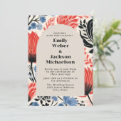 Moderne Navy Red Cream Arch Wedding Kaart (Staand voorkant)