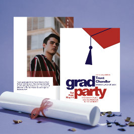 Moderne Navy & Rode Typografie Grad Feest Foto Kaart