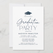 Moderne Navy Script Afstudeerfeest Kaart (Voorkant)