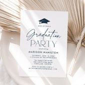 Moderne Navy Script Afstudeerfeest Kaart