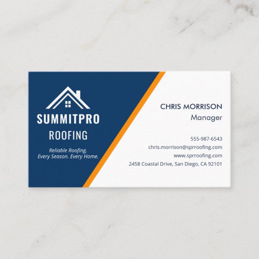 Moderne Navy Sinaasappel Roofing Construction Cont Visitekaartje (Voorkant)