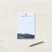 Moderne Navy Sky Blue Gouden Agaat Marmer Monogram Post-it® Notes (Op bureau)