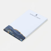 Moderne Navy Sky Blue Gouden Agaat Marmer Monogram Post-it® Notes (Schuin)