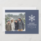 Moderne Navy Sneeuwvlok Kerst Foto Feestdagenkaart (Voorkant)