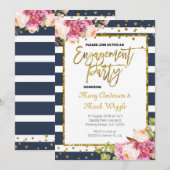 Moderne Navy Stripes verlovingsfeest uitnodiging (Voorkant / Achterkant)