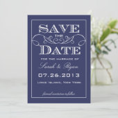 Moderne Navy Swirl Save the Date Foto Aankondiging (Staand voorkant)