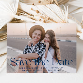 Moderne Navy Vintage Lettering Foto Save The Date