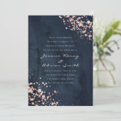 Moderne Navy Waterverf Roze Gouden Diamanten Trouw Kaart (Staand voorkant)