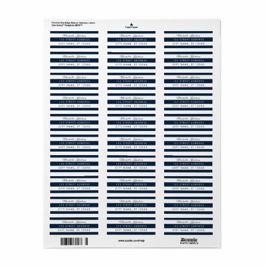 Moderne Navy & White Stripes Adresetiketten Etiket (Full Sheet)