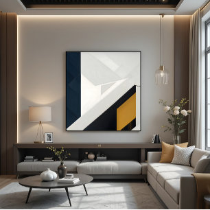 Moderne Navy Wit Gouden Geometrische Laag Canvas Afdruk