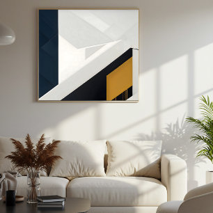 Moderne Navy Wit Gouden Geometrische Laag Poster