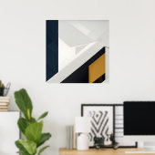 Moderne Navy Wit Gouden Geometrische Laag Poster (Thuiskantoor)