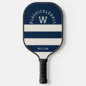 Moderne Navy Zomer Kuststrepen Monogram Pickleball Paddle (Voorkant)