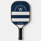 Moderne Navy Zomer Kuststrepen Monogram Pickleball Paddle (Achterkant)