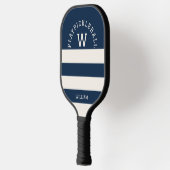 Moderne Navy Zomer Kuststrepen Monogram Pickleball Paddle (Links)