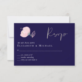 Moderne Navyblauw Roze Gouden Huwelijksbudget RSVP Kaartje