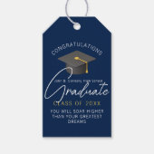 Moderne Navyblauwe Afstudeerfeestje Cadeaulabel (Voorkant)